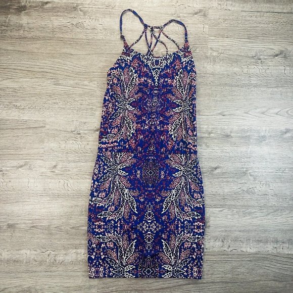 Athleta Aqualuxe Purple Pink Floral Geometric Strappy Swim Dress Cover-Up Sz XS - Picture 1 of 6